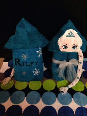 Personalized Olaf, Elsa , & Anna Inspired Hooded Towel