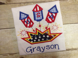 Boys Personalized July 4th Fireworks Shirt