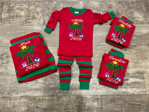 Palm Tree Christmas Pajamas Matching Family Personalized