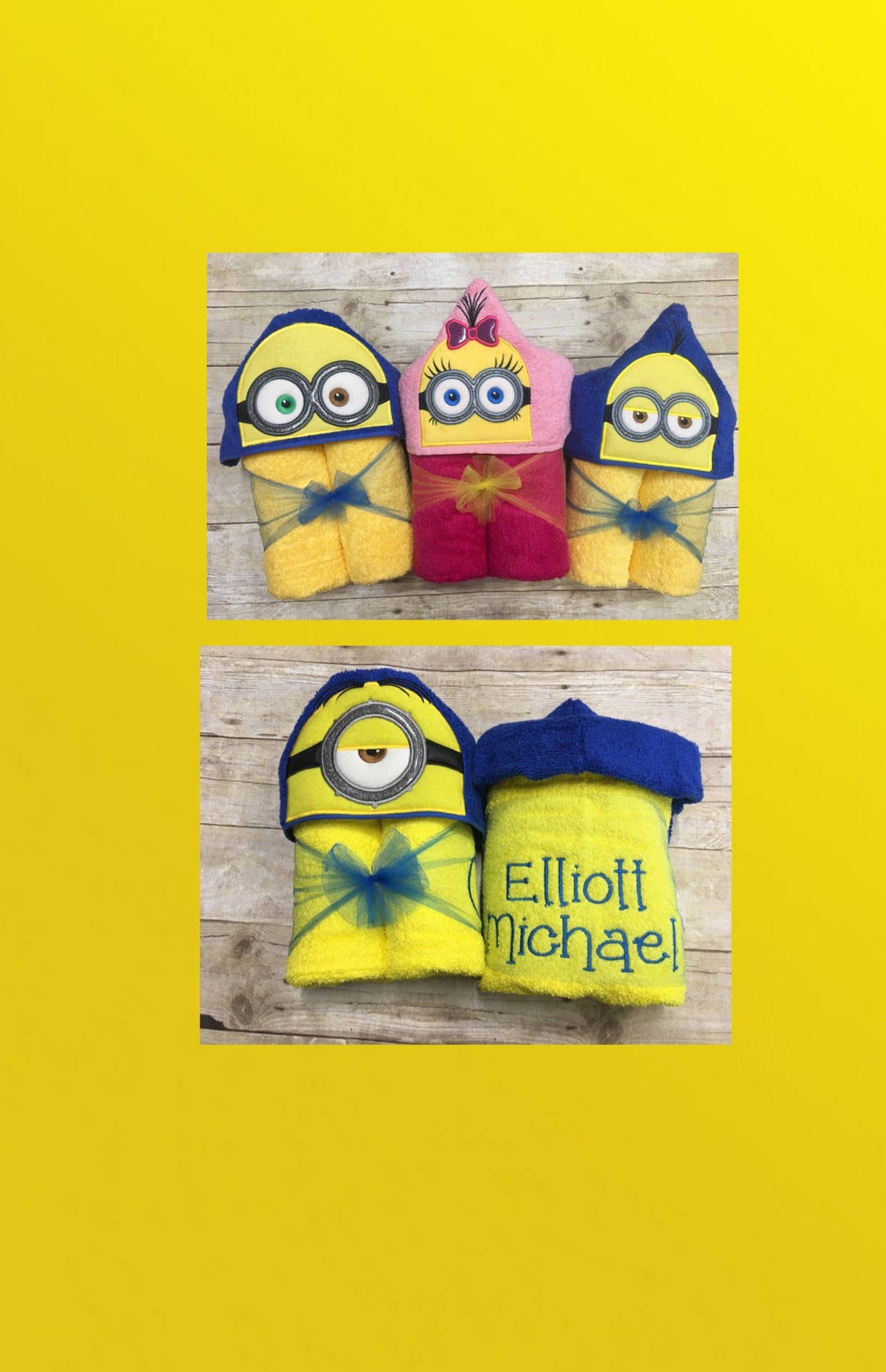 Yellow 2-eyed Minion Follower Inspired Hooded Towel