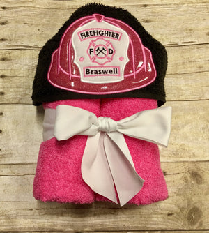 Firefighter Baby Girl Hooded Towel