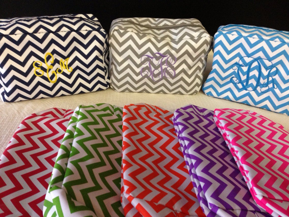 Personalized Chevron and Quatrefoil cosmetic bag