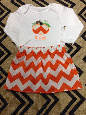 Personalized Girls Pumpkin Chevron Skirt Set Outfit