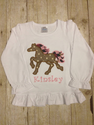 Personalized Girls Blue Argyle Horse Skirt Set