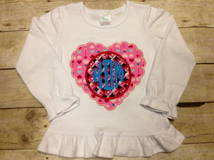 Monogrammed Girls Valentine's Day Heart Shirt