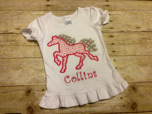 Girls Pink and Maroon Horse Shirt