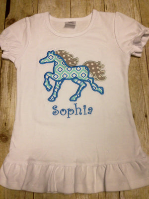 Girls Colorful Horse Personalized Shirt