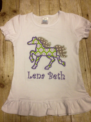 Girls Colorful Horse Personalized Shirt