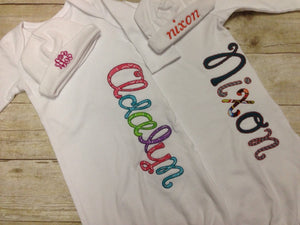 Personalized Newborn Gown and Hat Set