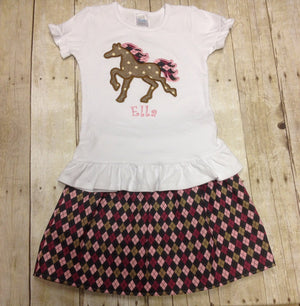 Girls Argyle Horse Skirt Set