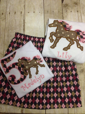 Girls Argyle Horse Skirt Set