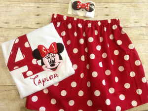 Red Minnie Mouse Birthday Outfit with Matching Hair clip